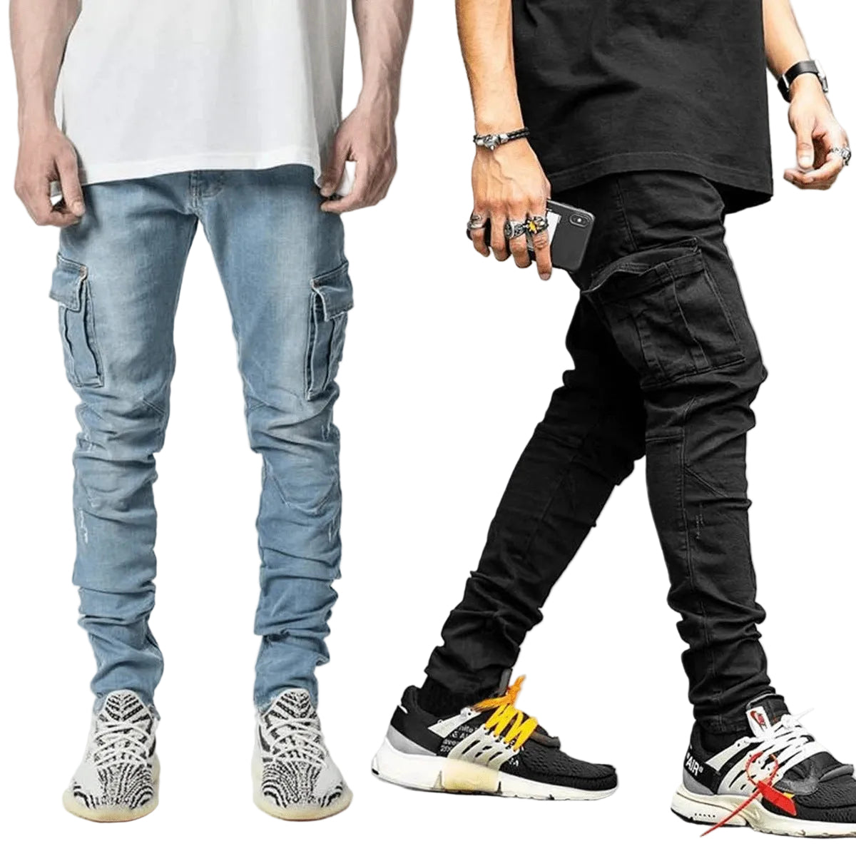 Fashionable And Simple Men's Multi-Pocket Tooling Jeans