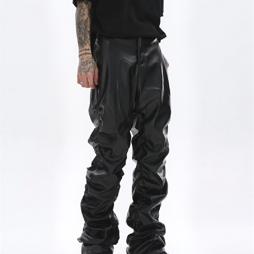 Black Faux Leather Pants for Men Modern Urban Style
