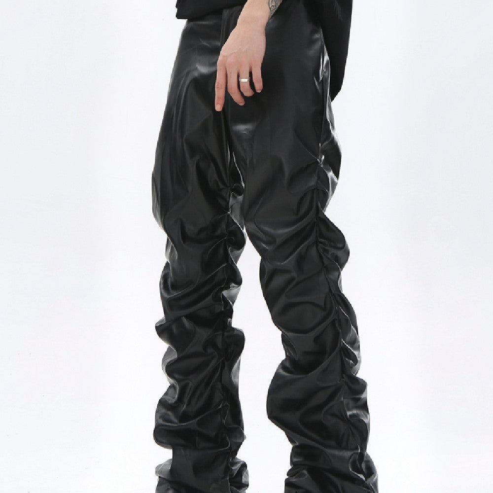 Black Faux Leather Pants for Men Modern Urban Style