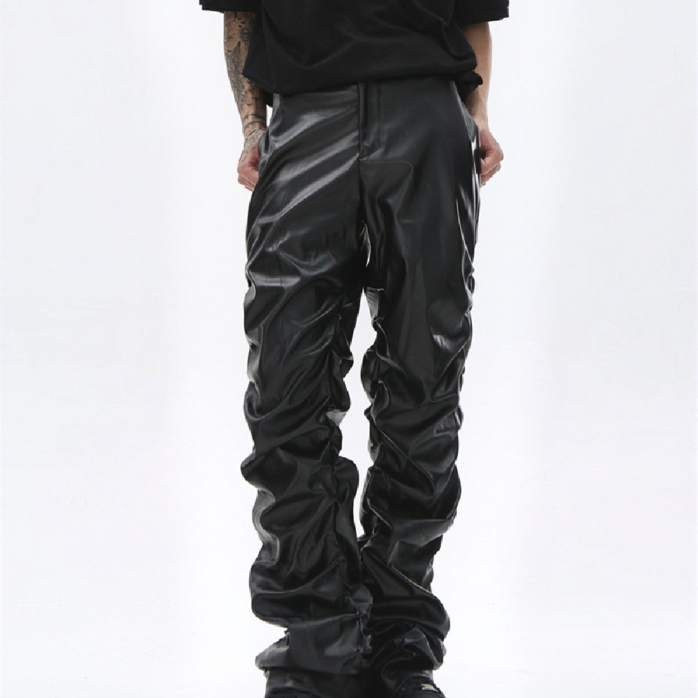 Black Faux Leather Pants for Men Modern Urban Style