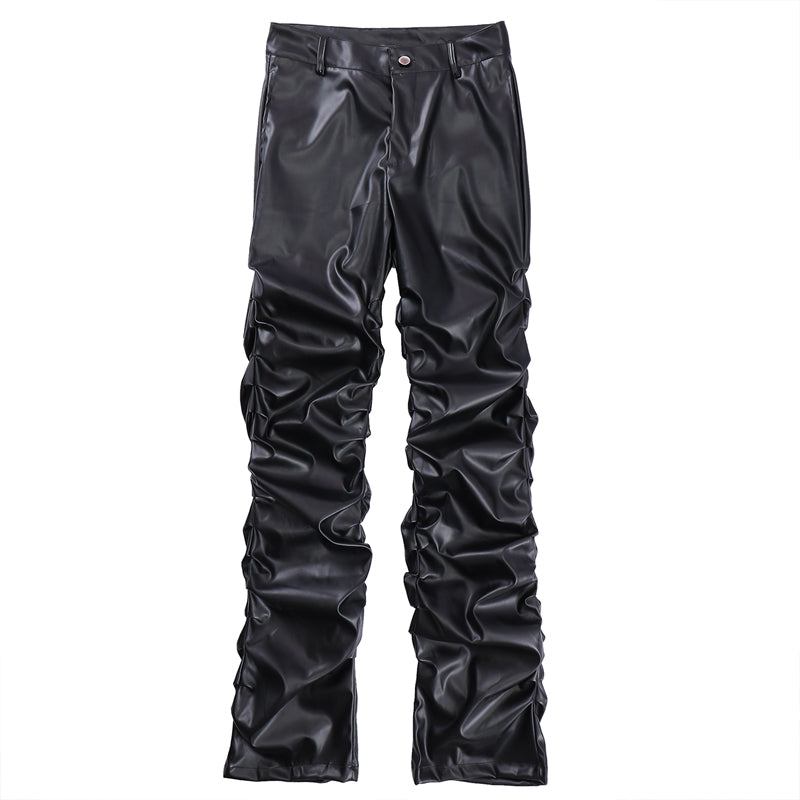 Black Faux Leather Pants for Men Modern Urban Style