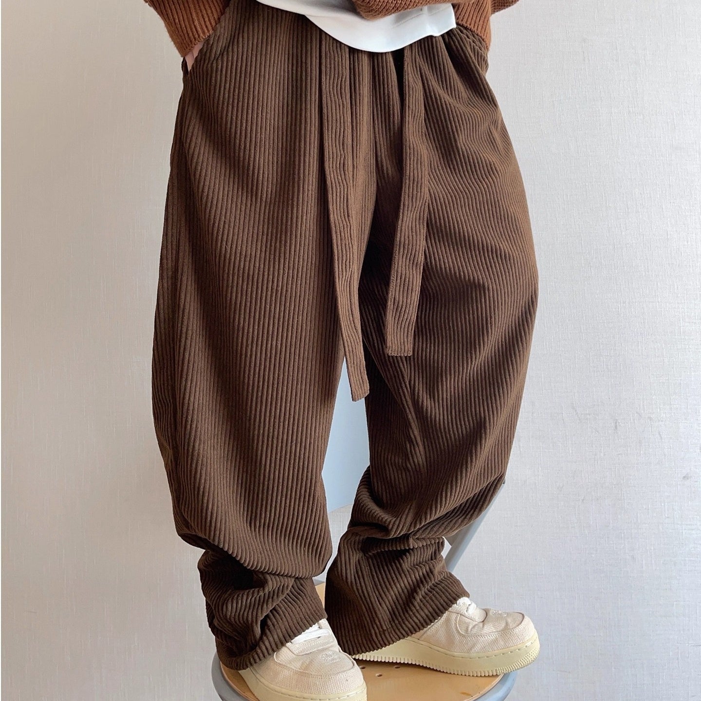 Retro Wide-striped Drapey Corduroy Casual Pants